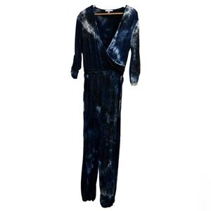 Tash + Sophie blue tie dye 3/4 sleeve wrap front jumpsuit